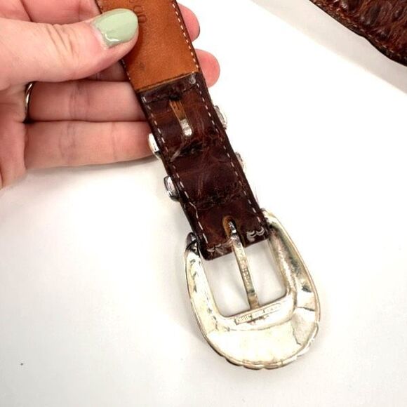 Vintage MCM Women's Crocodile Embossed Leather Silver Buckle Waist Belt Brown - Picture 3 of 16